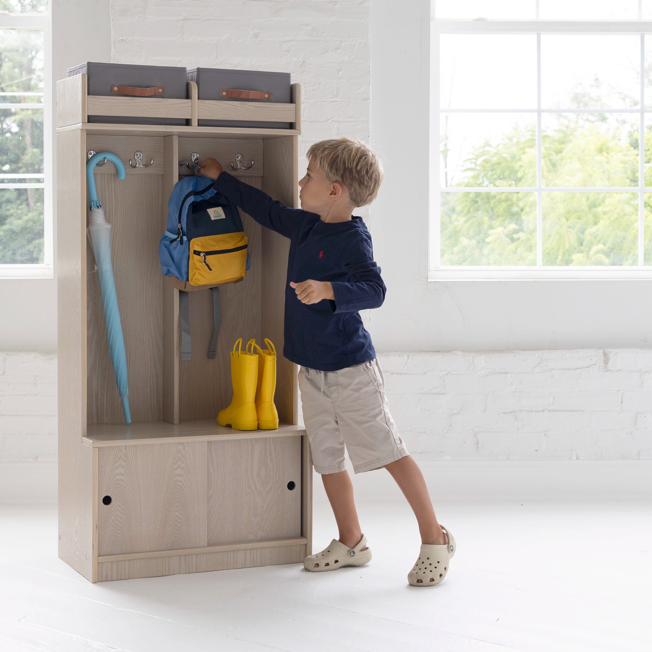 Premium Ivory Wooden Kids' Cubby with Storage Bins