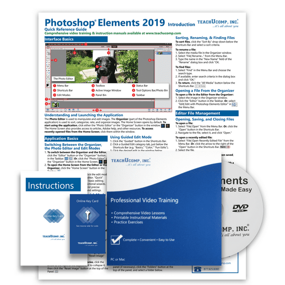 Learn Photoshop Elements 2019 Deluxe Training Tutorial- Video Lessons, PDF Instruction Manual, Quick Reference Software Guide for Windows by TeachUcomp, Inc.