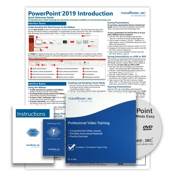 Learn PowerPoint 2019 & 365 Deluxe Training Tutorial- Video Lessons, PDF Instruction Manual, Quick Reference Software Guide for Windows by TeachUcomp, Inc.