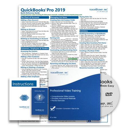 Learn QuickBooks Desktop Pro 2019 Deluxe Training Tutorial- Video Lessons, PDF Instruction Manual, Quick Reference Software Guide for Windows by TeachUcomp, Inc.
