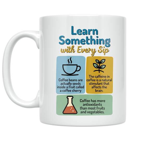 Learn Something with Every Sip - Educational Graphics Enthusiast - 11 oz Ceramic Coffee Mug