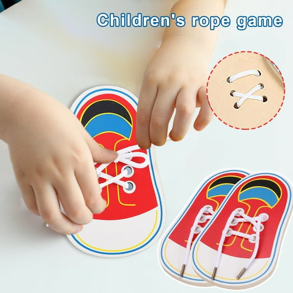 Learn to Tie Wooden Lacing Shoe Set 2 Pack, Educational Practice Board for Toddlers Preschool Kids Develops Fine Motor Skills Shoelace Tying Teaching Tool