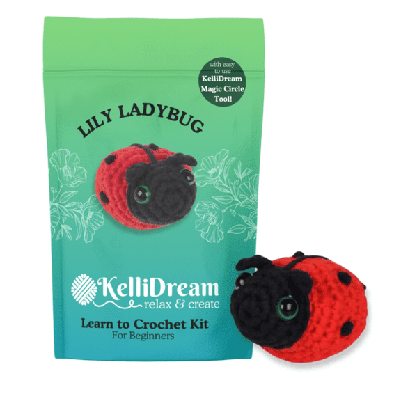 Learn to Crochet Kit for Beginners ~ Lily Ladybug (Includes Blue Magic Circle Tool)