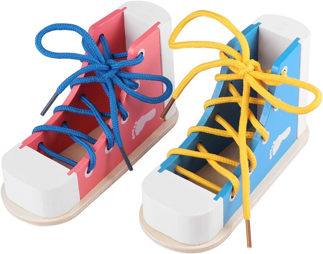 View of Learn to Tie Shoes Wooden Lacing Shoe Toy Shoelaces Tying Toy Teaching ...