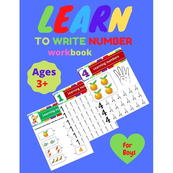 Learn to Write Number Workbook For BOYS Learning Number age 3+: practice for kids to write numbers workbook age 3 +, (Paperback)