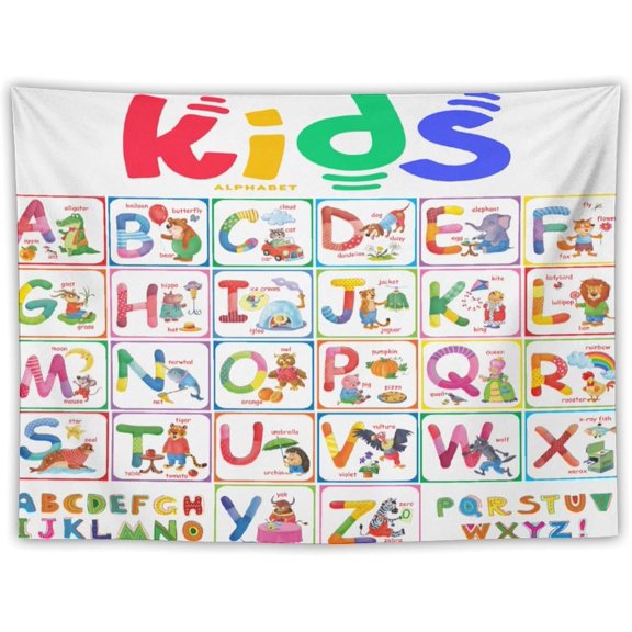 Learning ABC Tapestry,Cartoon Animals Alphabet for Kids Boys Girls,Funny Educational Tapestry Wall Hanging Home Dcor for Nursery Study Classroom Bedroom Living Room 40" x 30"