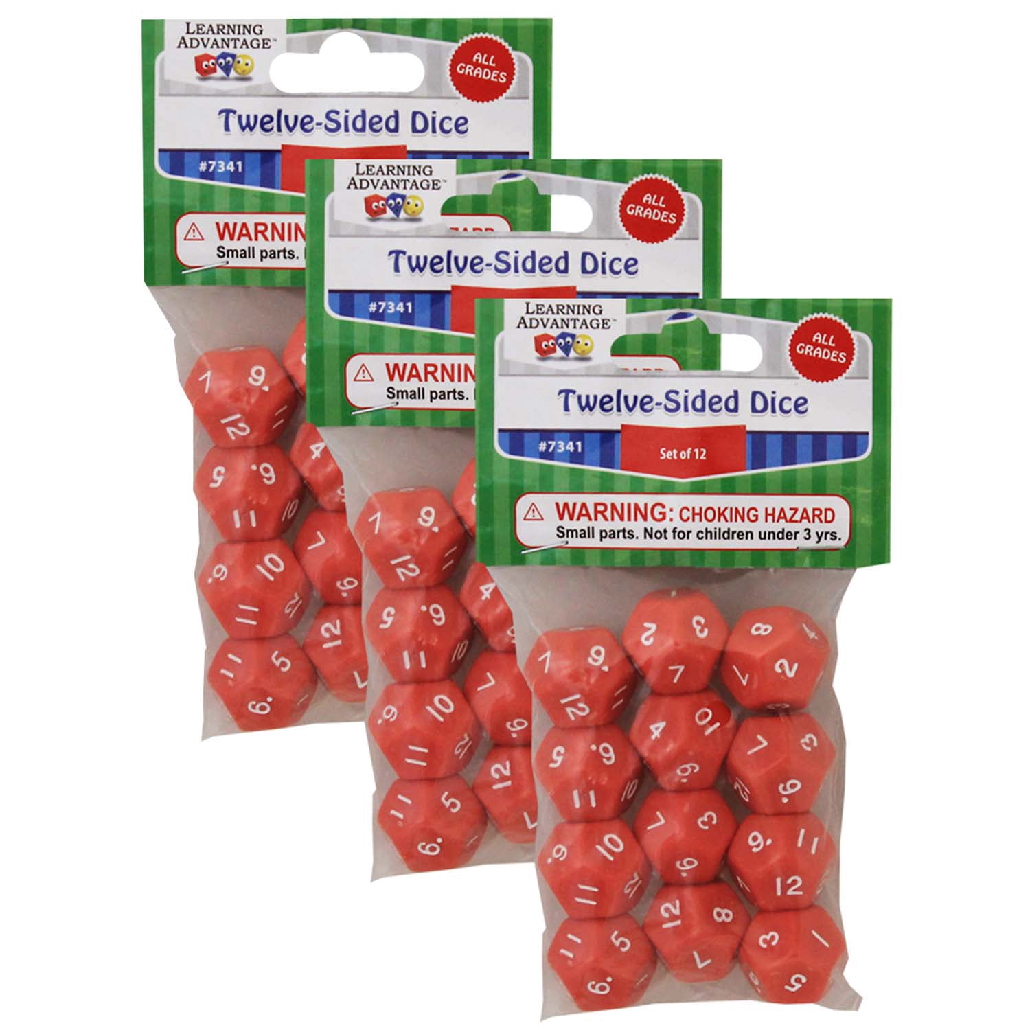 Learning Advantage 12-Sided Polyhedra Dice, 12 Per Pack, 3 Packs