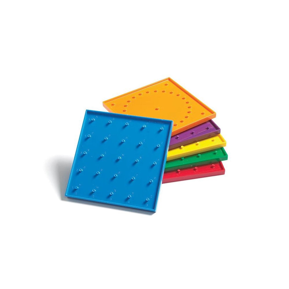 Edx Education Double-Sided Geoboards - 5 x 5 Grid/24 Pin Circular Array - Set of 6 - Includes Rubber Bands - Ages 5+