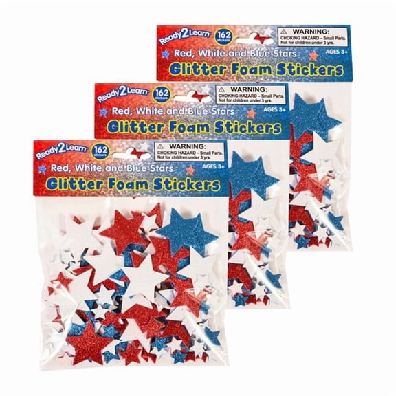 Learning Advantage CE-10133-3 Stars Glitter Foam Stickers, Red, White & Blue, 162 per Pack, Pack of 3
