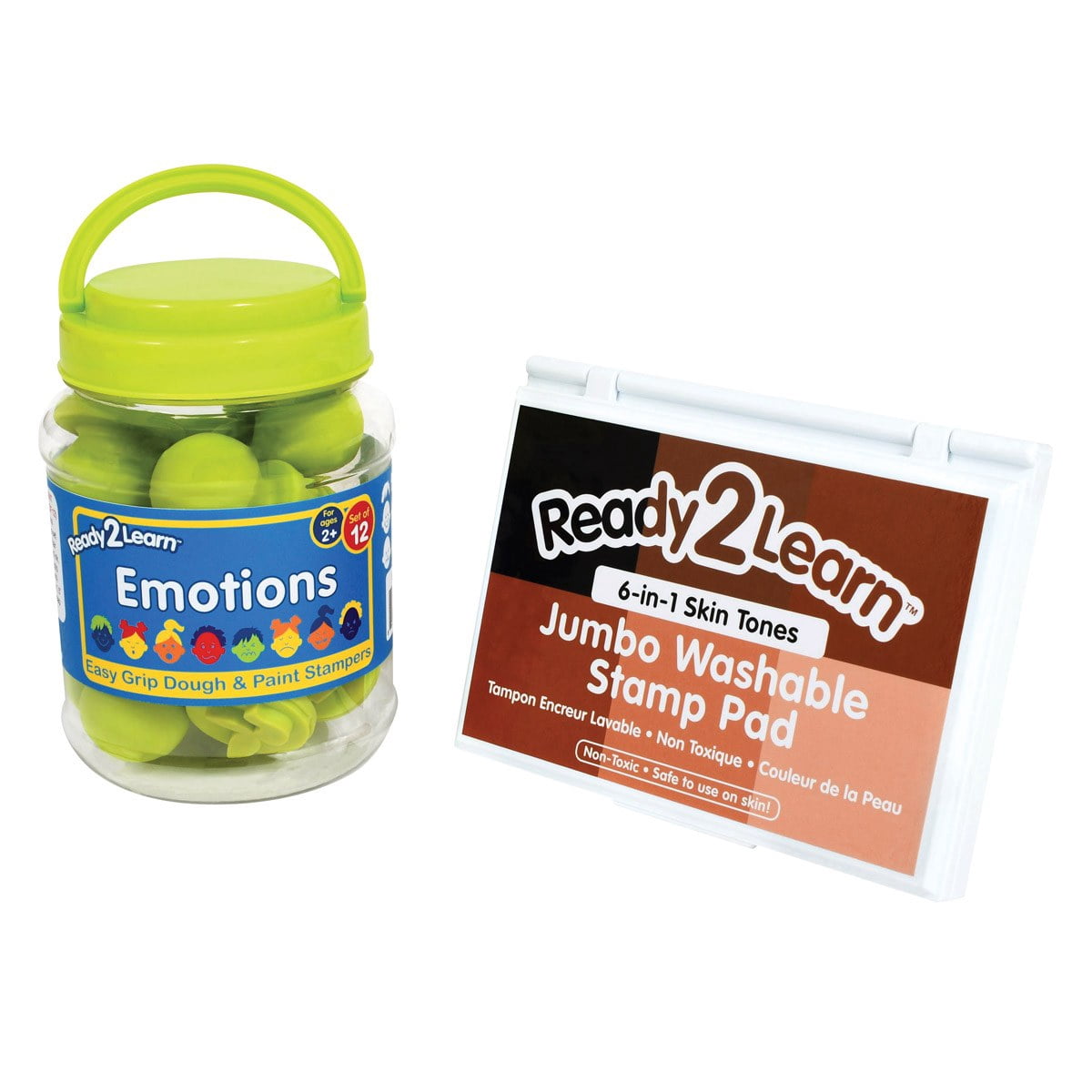 Learning Advantage Easy Grip Emotion Stampers & Jumbo 6-in-1 Skin Tone Ink Pad