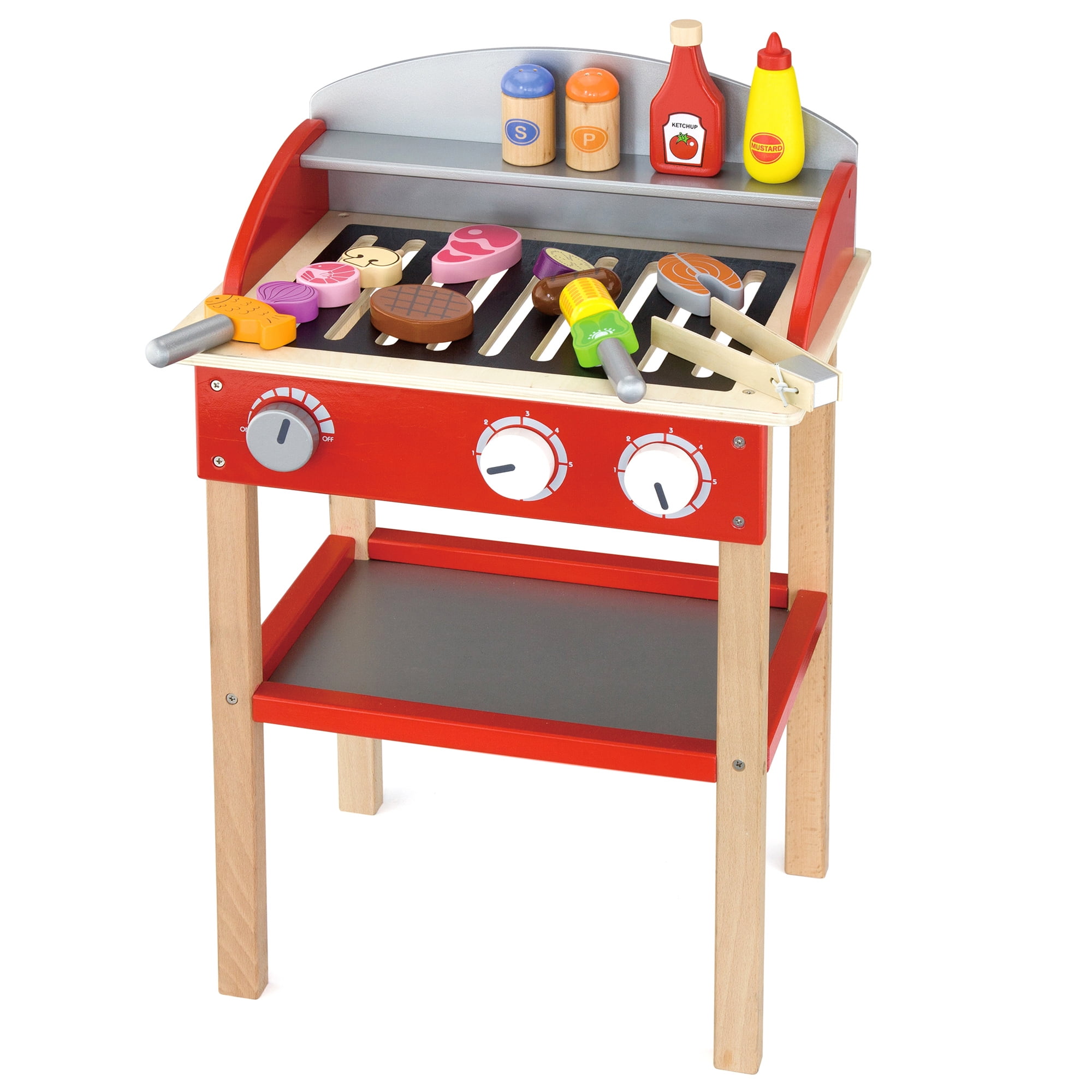 Toddler-Sized Wooden Grill Playset with Accessories