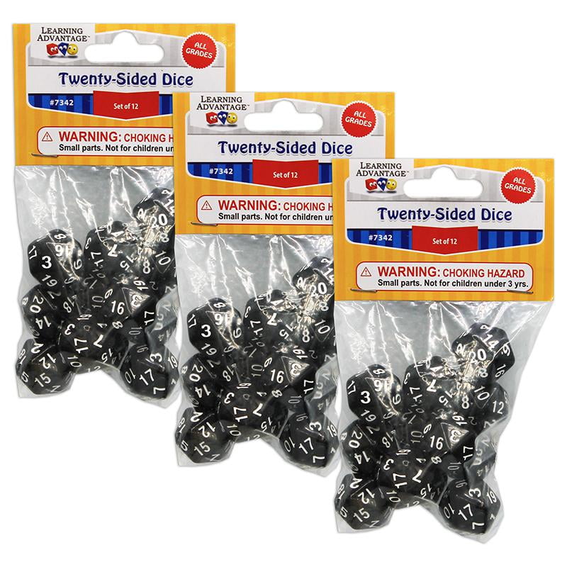 Learning Advantage Polyhedra Dice - 20 Sides - 12 Per Pack - 3 Packs