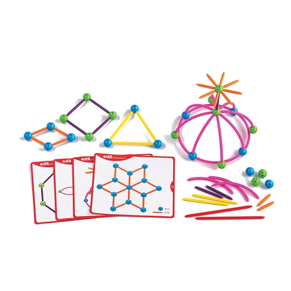 Edx Education Skeletal Starter Geo Set - 144 Multicolored Pieces - 20 Double-Sided Activity Cards