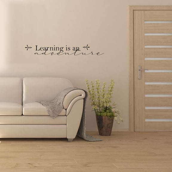 Learning Is An Adventure - Life Inspiration Quotes Reading Quote Vinyl Design Wall Sticker Wall Art Wall Decal Boys Girls Kids Bedroom Nursery Kinder Home Decor Stickers Decoration Size (4x10 inch)