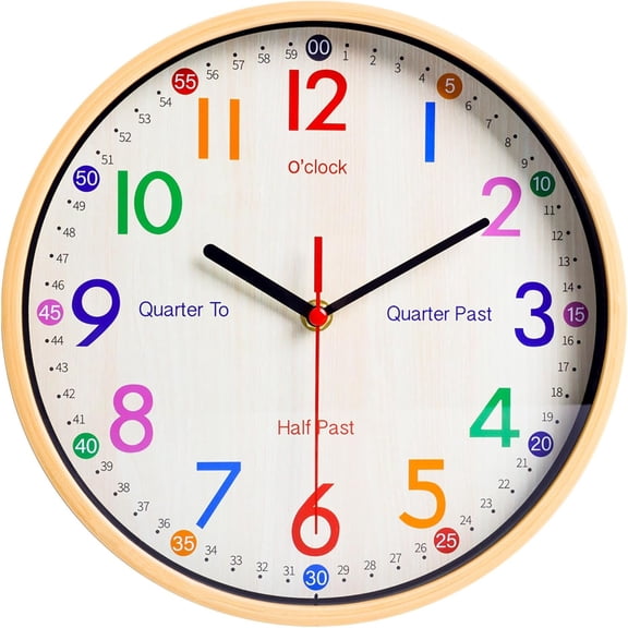 Learning Clock for Kids | 10 inch Telling Time Teaching Wall Clock, Silent Non-Ticking Quartz Decorative Wall Clock for Teacher's Classrooms or Children's Bedrooms (Yellow)