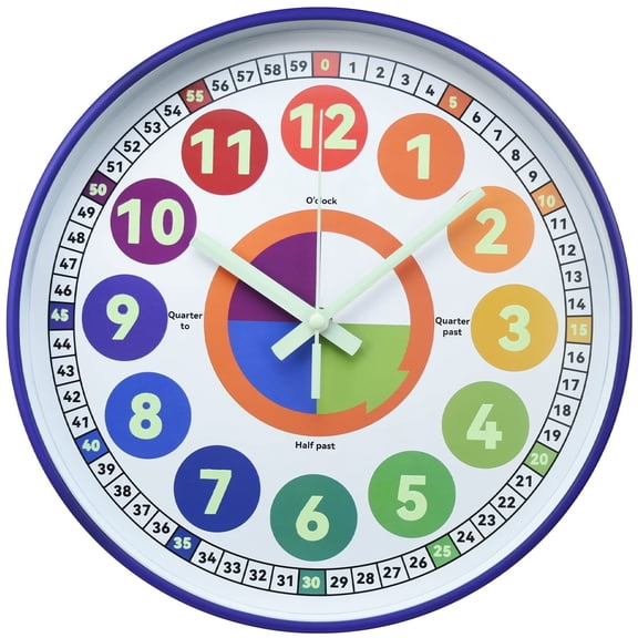 Learning Clock for kids, Glow in The Dark Wall Clock for Bedroom, 12 Inch Silent Night Light Kids Wall Clock, Colorful Illuminated Telling Time Teaching Clock,Kids Room Decor (Illuminated Gray)
