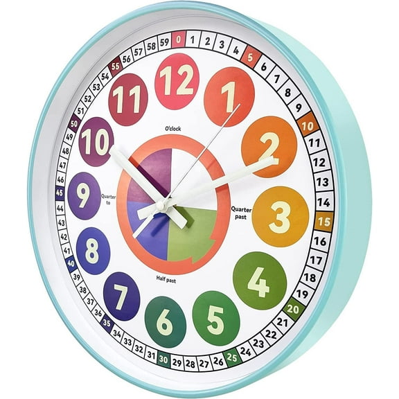 Learning Clock for kids, Glow in The Dark Wall Clock for Bedroom, 12 Inch Silent Night Light Kids Wall Clock, Colorful Illuminated Telling Time Teaching Clock,Kids Room Decor (Illuminated Gray)