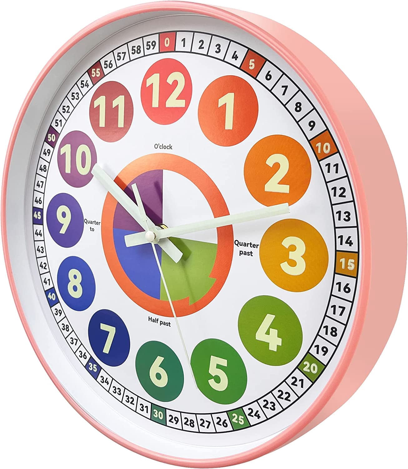 Learning Clock for kids, Glow in The Dark Wall Clock for Bedroom, 12 ...