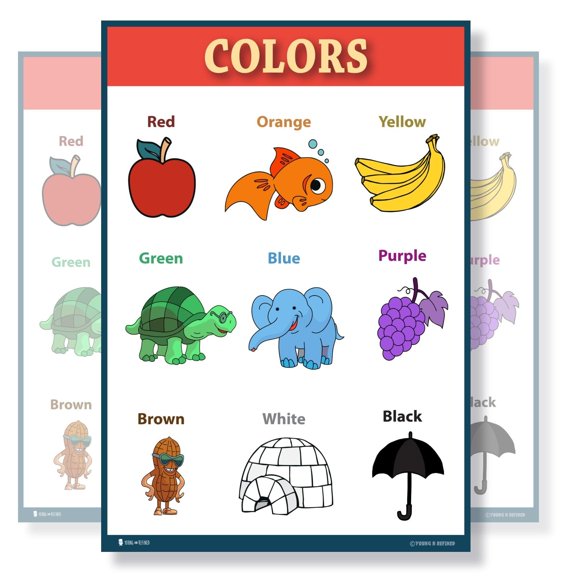 Learning Colors educational Laminated poster for classroom kids teaching tool Young N Refined (18x24)