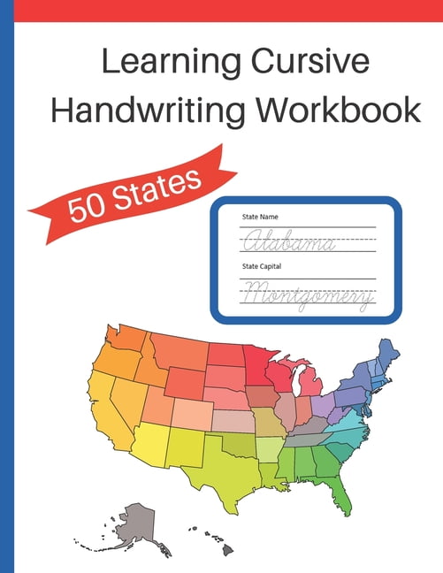 Printable Exploration of All 50 States Cursive Workbook for Kids Ages 8-12  