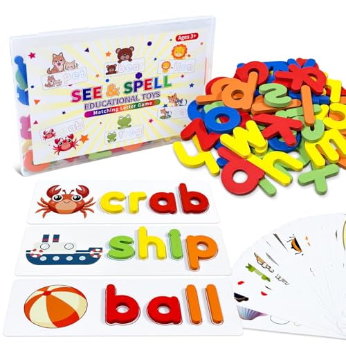 Learning Educational Toys for 2-6 Year Old Boys & Girls See & Spell Letter Matching Game with Alphabet Cards,Preschool CVC Word Builders,Perfect Learning Gift for Toddlers & Kids