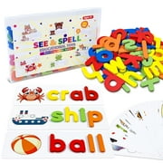 Learning Educational Toys for 2-6 Year Old Boys & Girls   See & Spell Letter Matching Game with Alphabet Cards,Preschool CVC Word Builders,Perfect Learning Gift for Toddlers & Kids