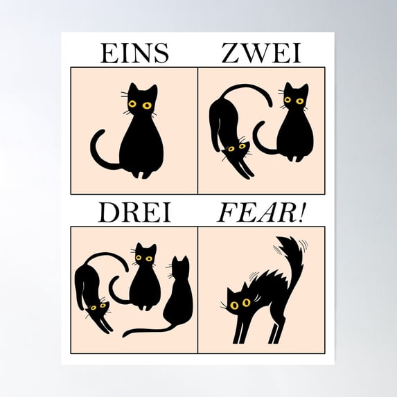 Learning German With Cats: Eins, Zwei, Drei, Fear Poster Wall Art, Modern Wall Decor For Living Room Bedroom, 24x36 UNFRAMED