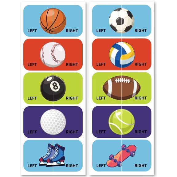 Learning Left Right Stickers for Shoes - Sport Elements 100pcs (50 Pairs) Self-Adhesive Labels Decals to Help Put Shoes On