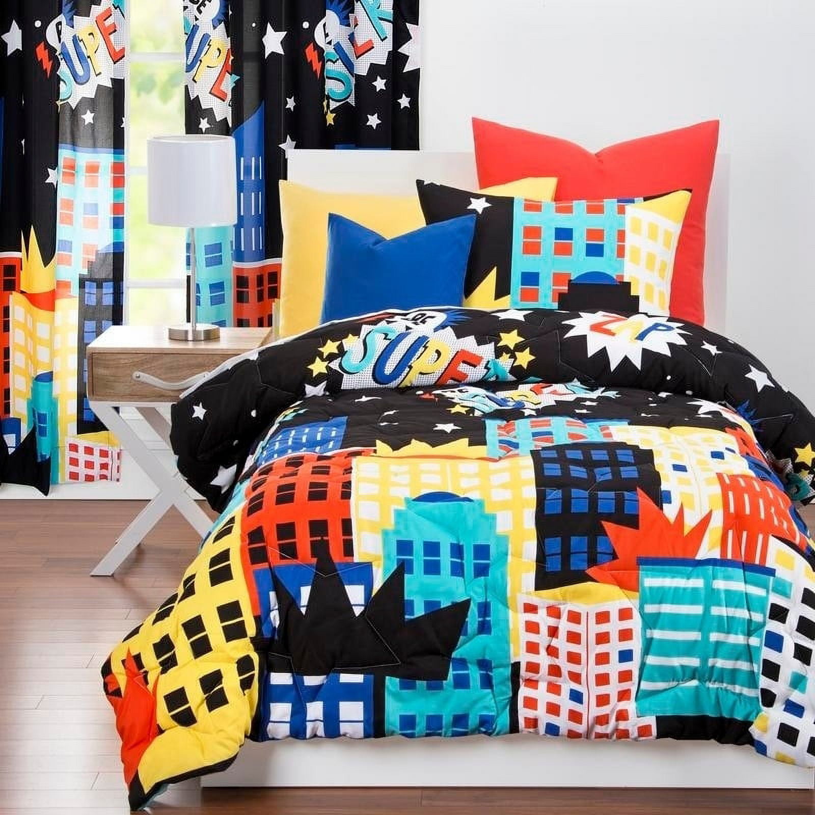 Be Super Blue Microfiber Twin Reversible Kids Comforter Set