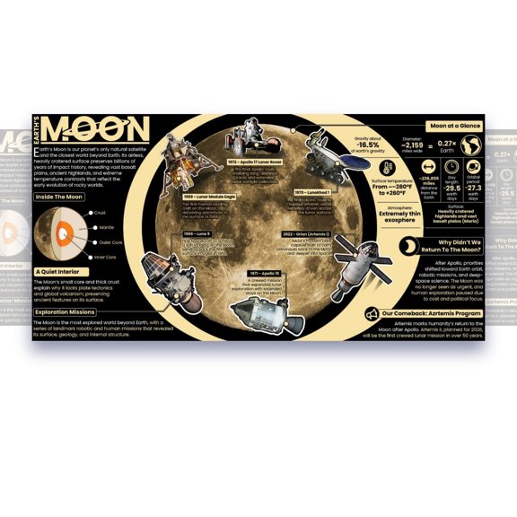 Learning Moon Space Science chart LAMINATED poster for classroom clear teaching tool for schools Young N Refined (18x36)