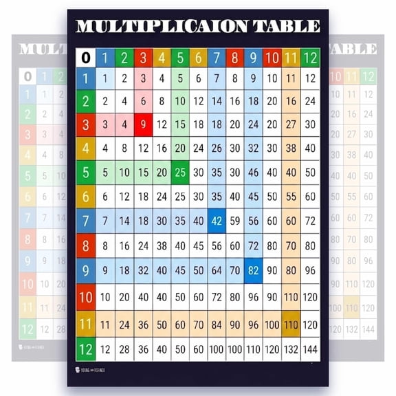 Learning Multiplication Grid math chart LAMINATED poster for classroom clear teaching tool for schools Young N Refined (18x24)