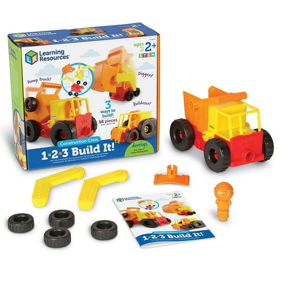 Learning Resources 1-2-3 Build It Construction Crew Toy - Fine Motor Skills Car & Truck Play Vehicle, Ages 2+