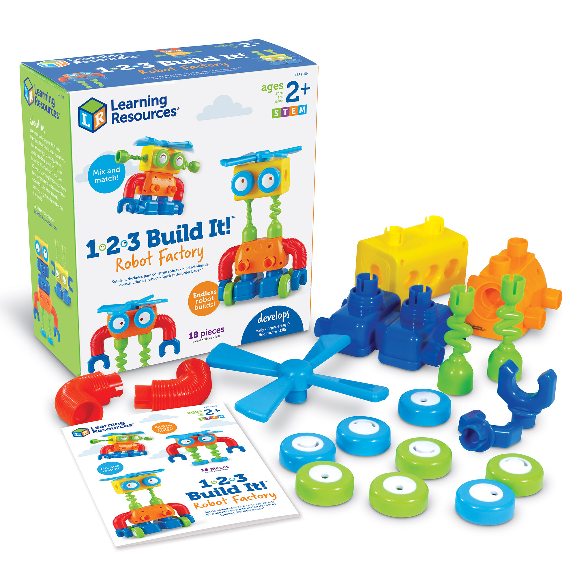 Learning Resources 1-2-3 Build It! Robot Factory, Fine Motor Toy, Ages 2+