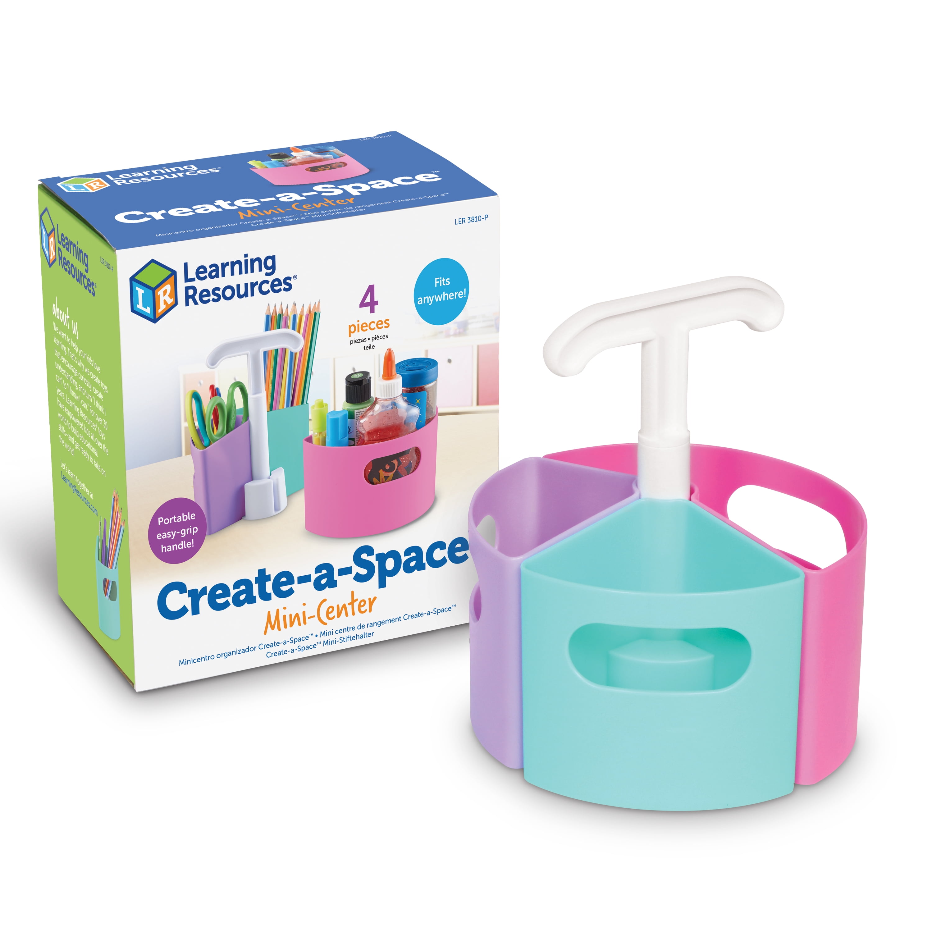 Learning Resources Create-a-Space Storage Mini Center- Pink, Classroom Craft Keeper, Maker Space, Small Space Storage, Teacher Organizer, Home School Accessories, 4 Piece Set