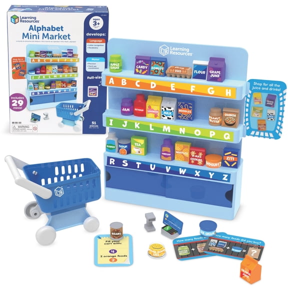 Learning Resources Alphabet Mini Market - Miniature Play Food Grocery Store, Ages 3+