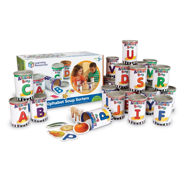 Learning Resources Alphabet Soup Sorters, 26 Cans, Classroom