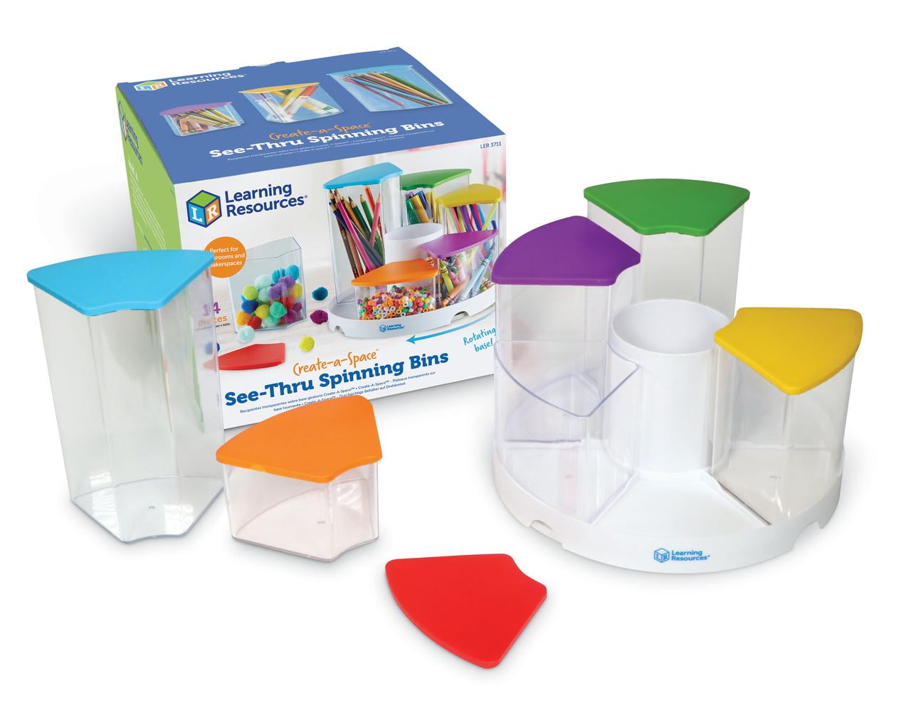 Crayon Organizer and Storage Holder Lazy Susan School Art Supplies Caddy |  Rotating Kids Desk Organizer Rainbow Color Bins | Pencil Marker Organizer