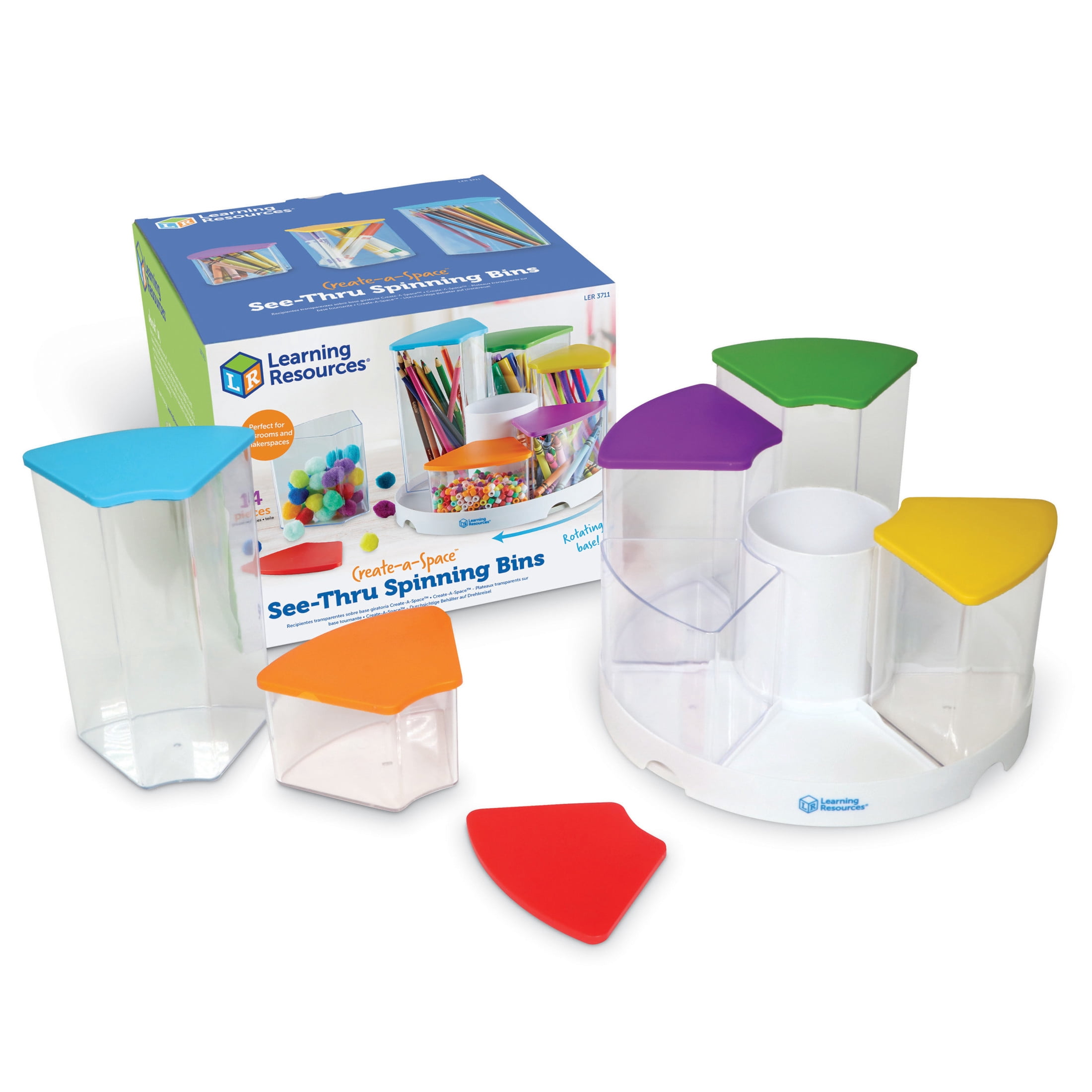 Learning Resources Create-a-Space See-Thru Spinning Bins -14 Pieces Classroom Organization, School Supplies Organizer, Desk Organization, Pen and Crayons Holder