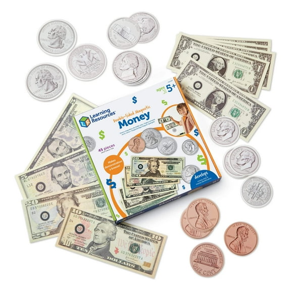 Learning Resources Double-Sided Magnetic American Money, 45 Pieces