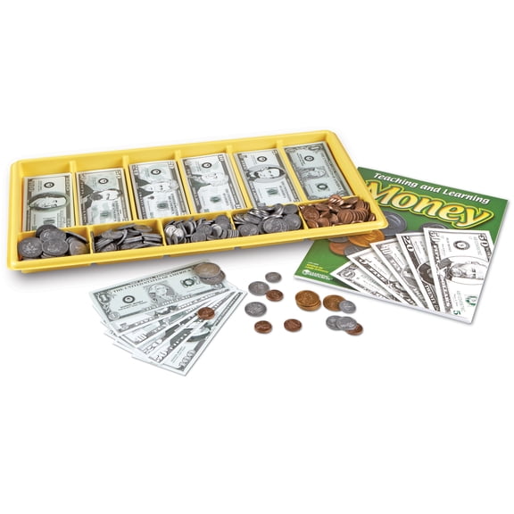 Learning Resources Giant Classroom Play Money Kit with Fake Coins and Bills, 100 Pieces for Ages 5+