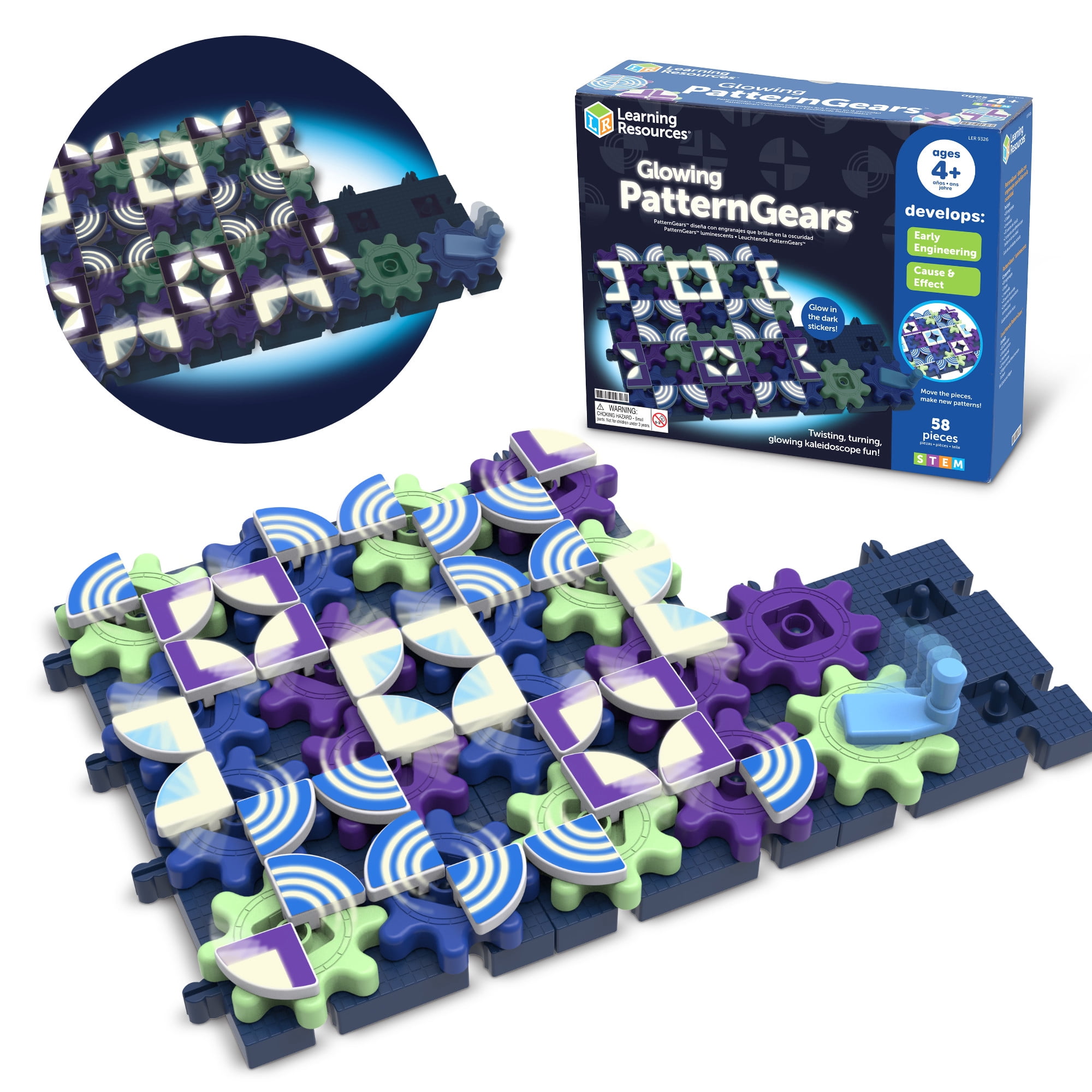 Learning Resources Glowing PatternGears -  Glow In The Dark Building Set,  Ages 4+