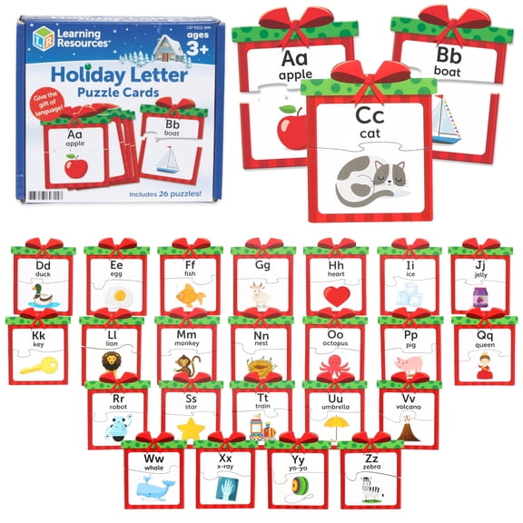 Learning Resources Holiday Letter Puzzle Cards, ABC Learning Puzzle, Stocking Stuffers for Kids, Ages 3 