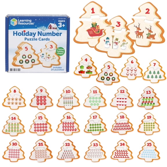 Learning Resources Holiday Number Puzzle Cards, Math Manipulatives, Stocking Stuffers for Kids, Ages 3+