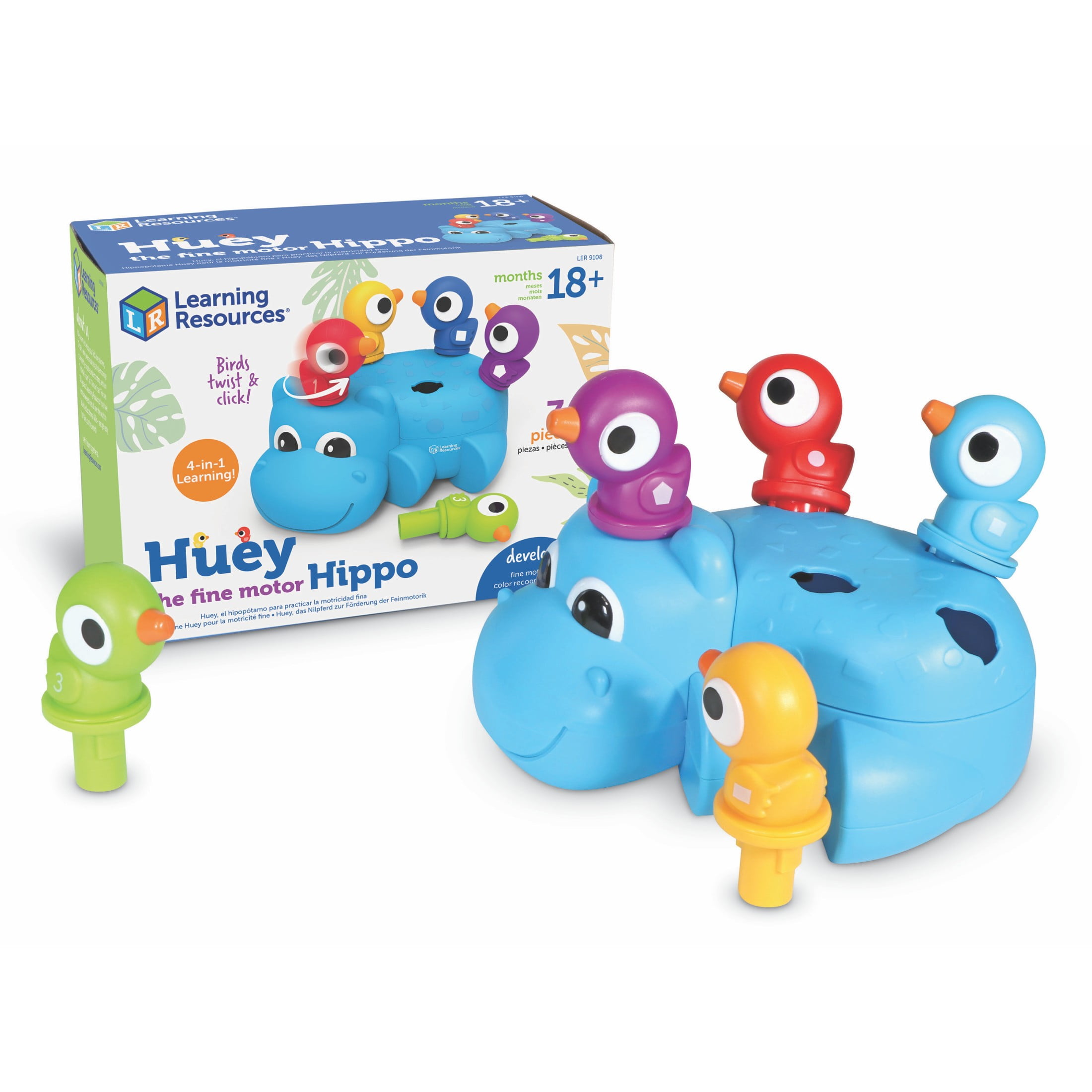 Learning Resources Huey The Fine Motor Hippo, Counting and Color Recognition, Ages 18 months  and Up