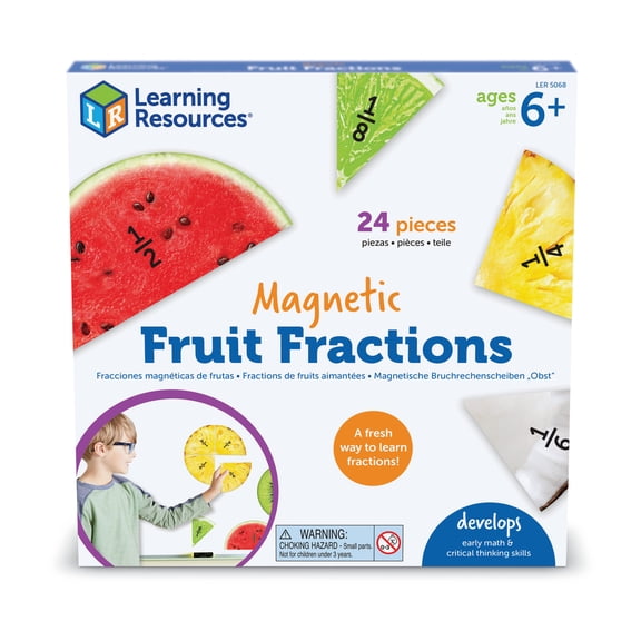 Learning Resources Magnetic Fruit Fractions - 24 Pieces, Boys and Girls Ages 6+ Educational Toys for Kids, Math Learning Games for Kids, Fractions Learning Games