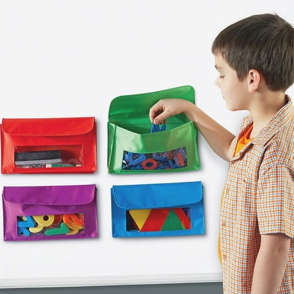 Learning Resources Magnetic Storage Pocket Set - 5.5" Height9.5" Length - Sturdy, Magnetic - Red, Green, Blue, Purple - 4 / Set | Bundle of 10 Sets