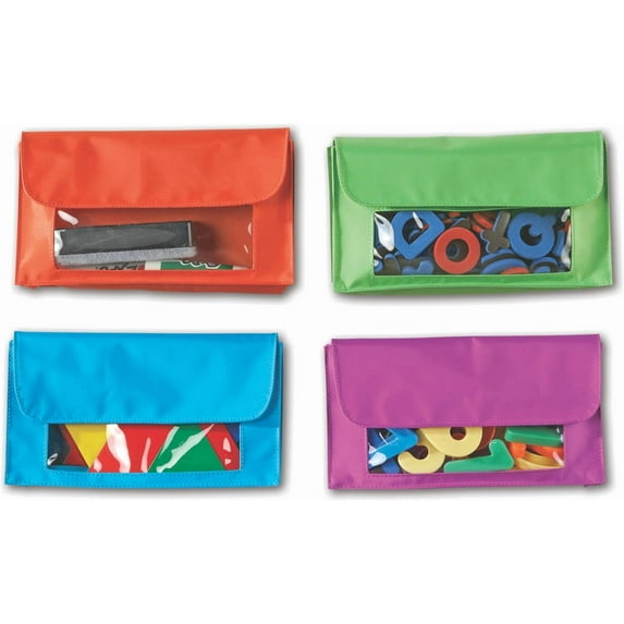 Learning Resources Magnetic Storage Pockets, Back to School , Set of 4 in 4 Colors,Whiteboard Accessory Case, Classroom Organization, Teacher Supplies