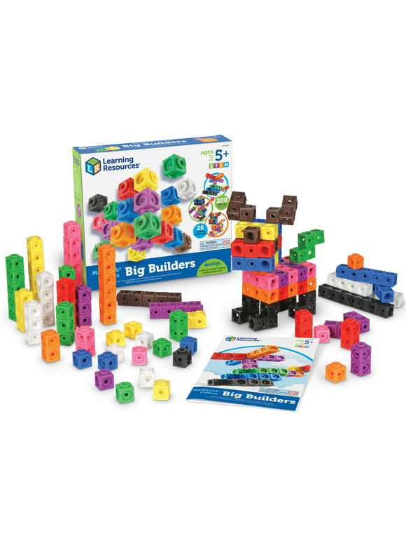 Learning Resources MathLink Cubes Big Builders - 200 Pieces, Boys and Girls Ages 5+, Math Manipulatives, Engineering Toys