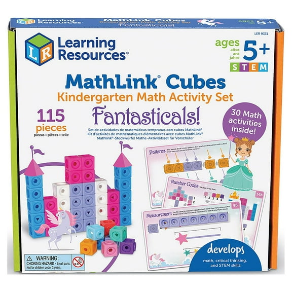 Learning Resources Mathlink Cubes Kindergarten Math Activity Set Fantasticals - 115 pieces, Boys and Girls Ages 5+ STEM Activities for Kids, Math Games