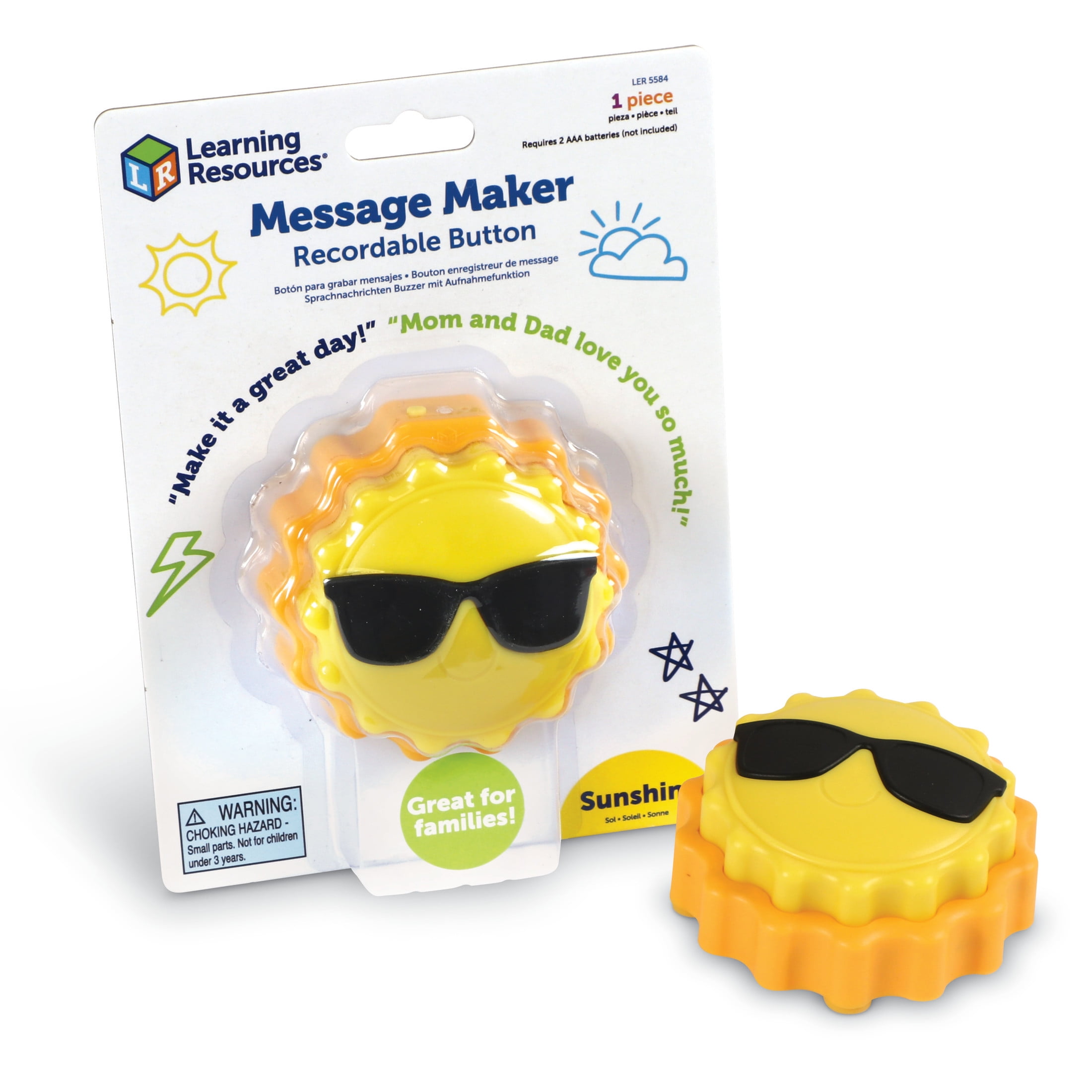 Learning Resources Message Maker Recordable Button Sunshine, Social Emotional Learning Toys, Easter Basket Toys, 1 Piece